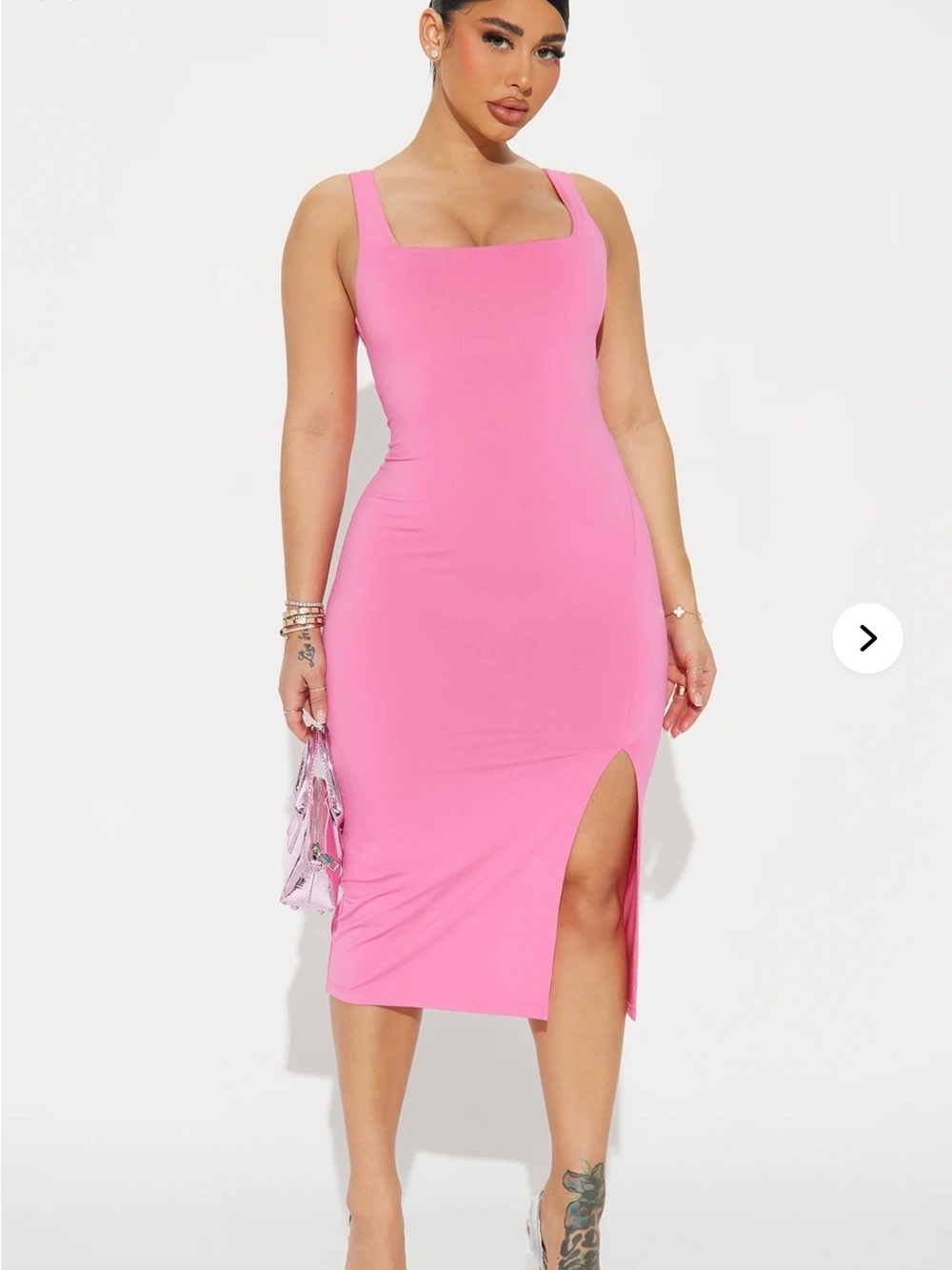 Fashion Nova Hot Pink Square Neck Midi Dress with Side Slit
